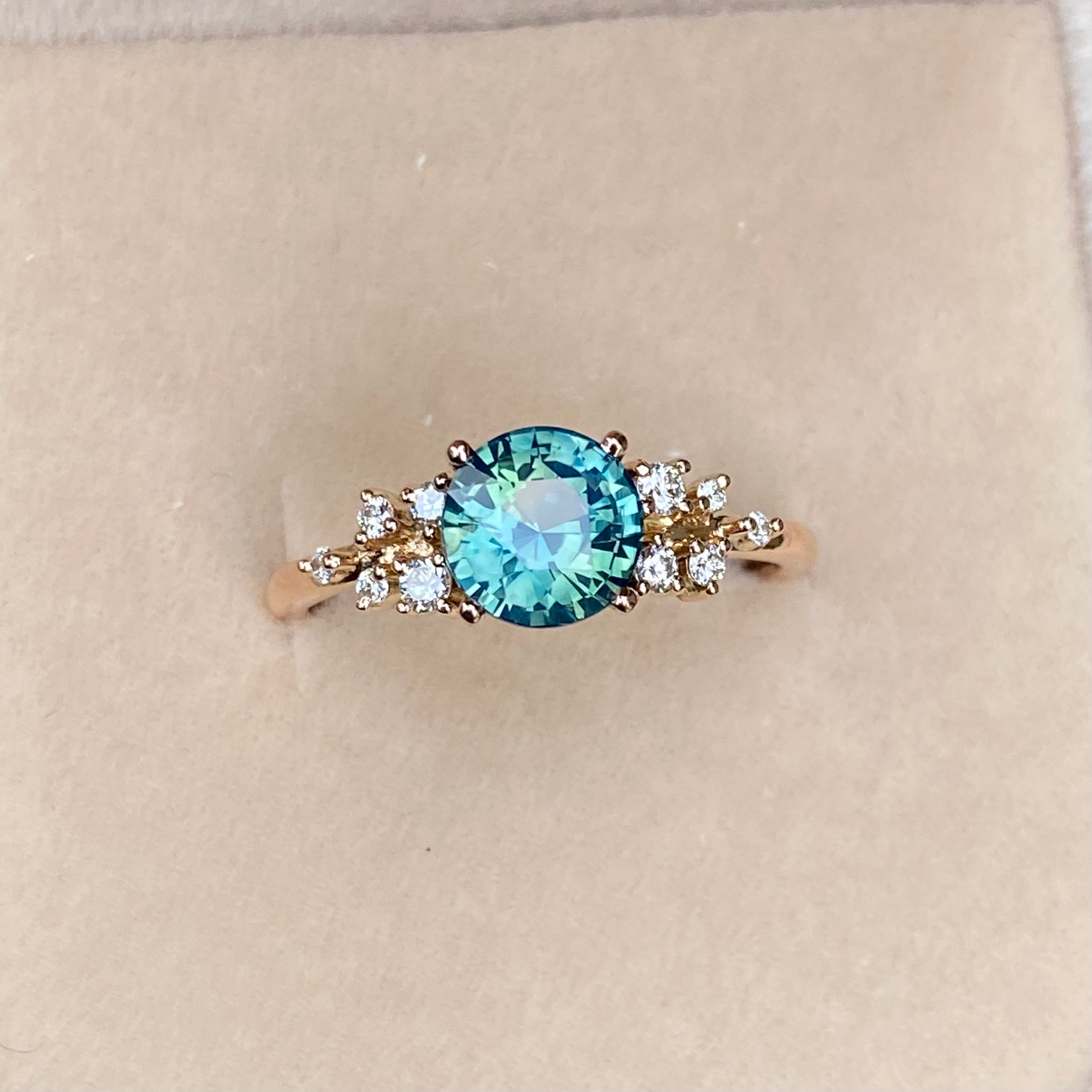 ISARA Teal Sapphire Engagement Ring 14K Rose Gold