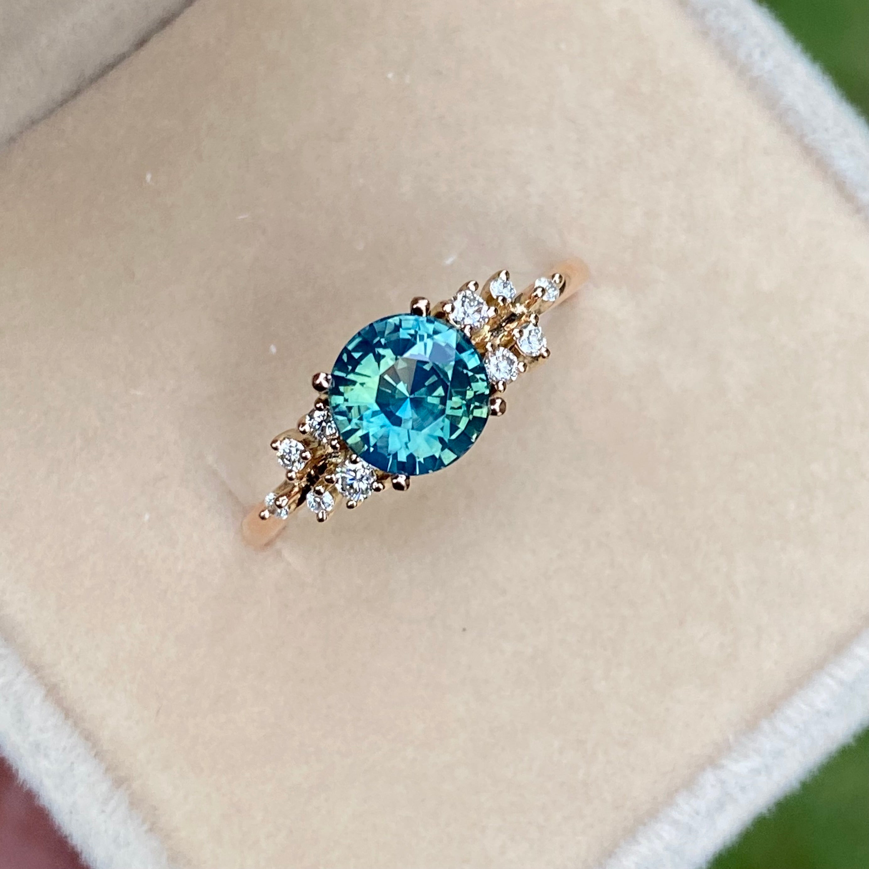 ISARA Teal Sapphire Engagement Ring 14K Rose Gold