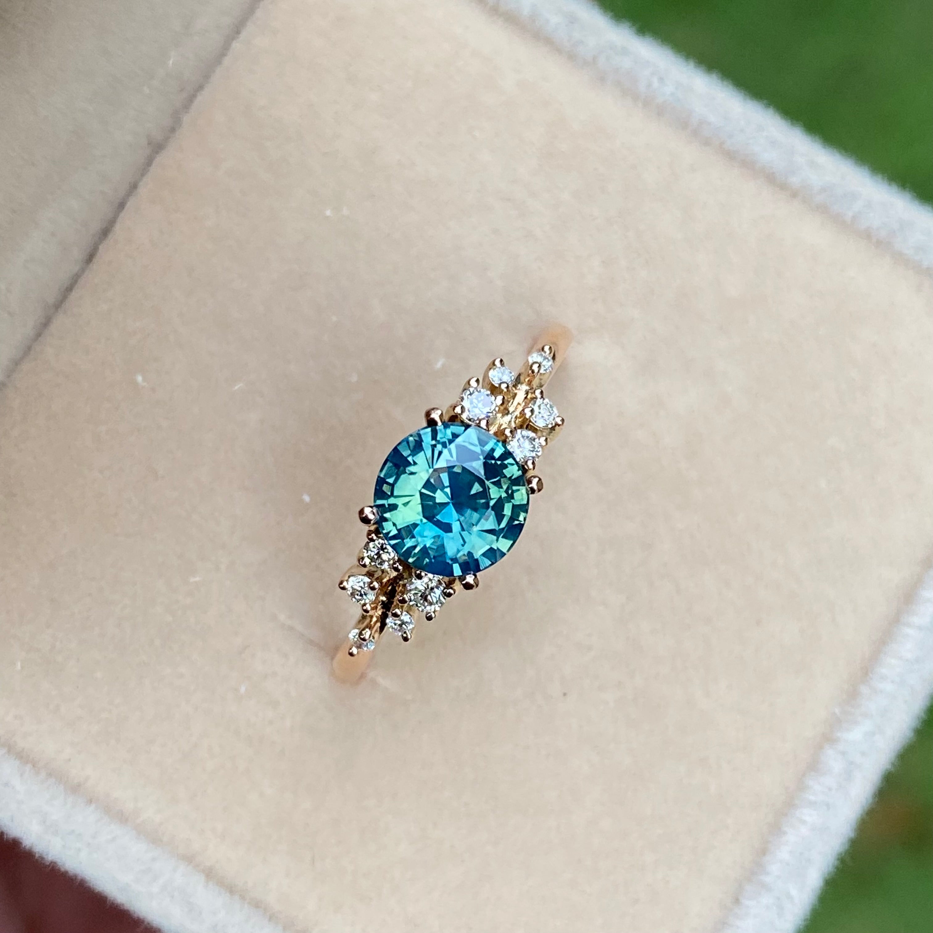 ISARA Teal Sapphire Engagement Ring 14K Rose Gold
