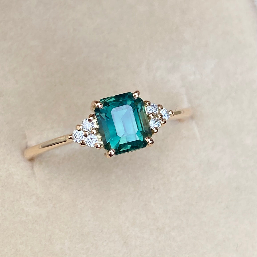 Teal Sapphire Engagement Ring 14K Rose Gold