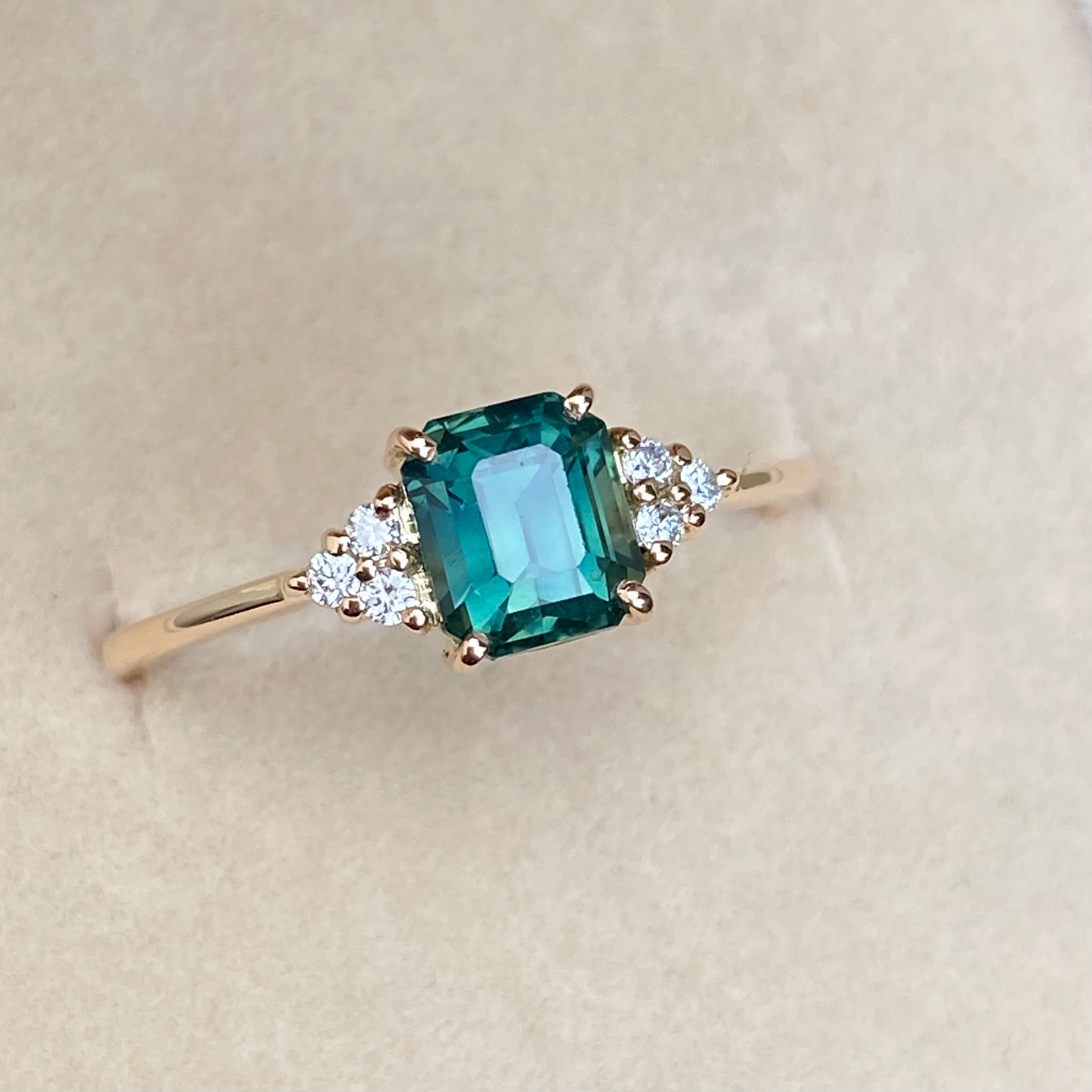 Teal Sapphire Engagement Ring 14K Rose Gold