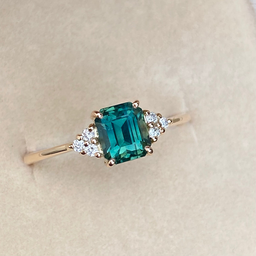 Teal Sapphire Engagement Ring 14K Rose Gold