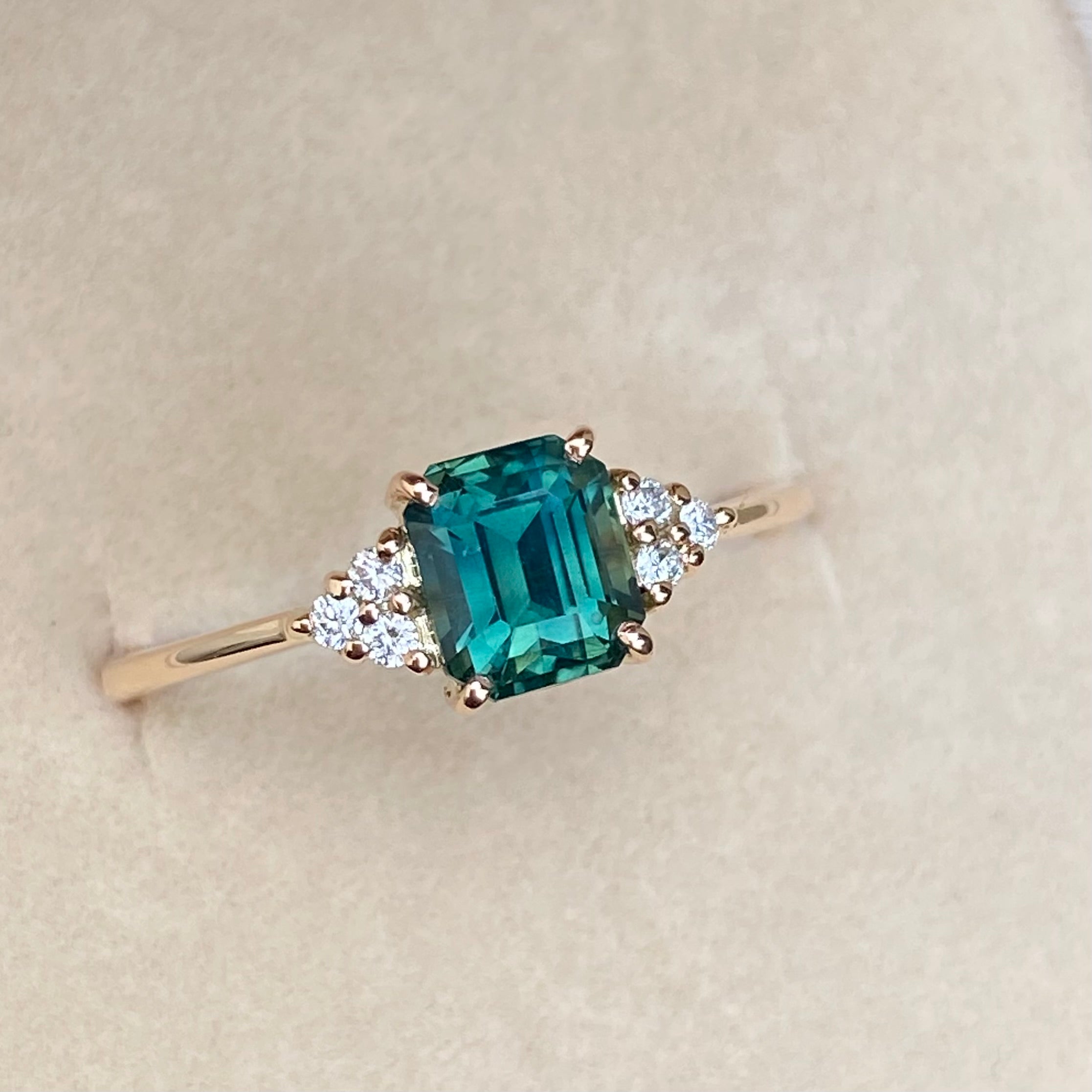 Teal Sapphire Engagement Ring 14K Rose Gold