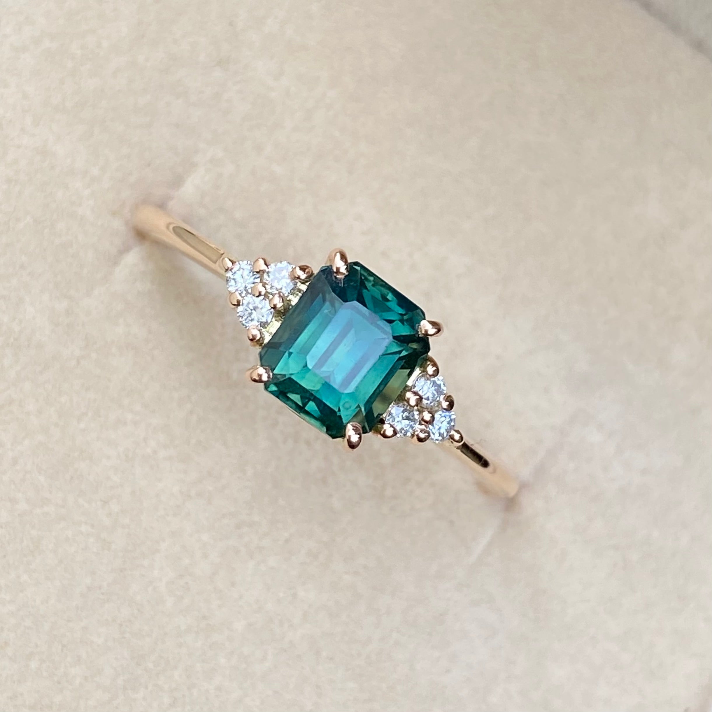 Teal Sapphire Engagement Ring 14K Rose Gold