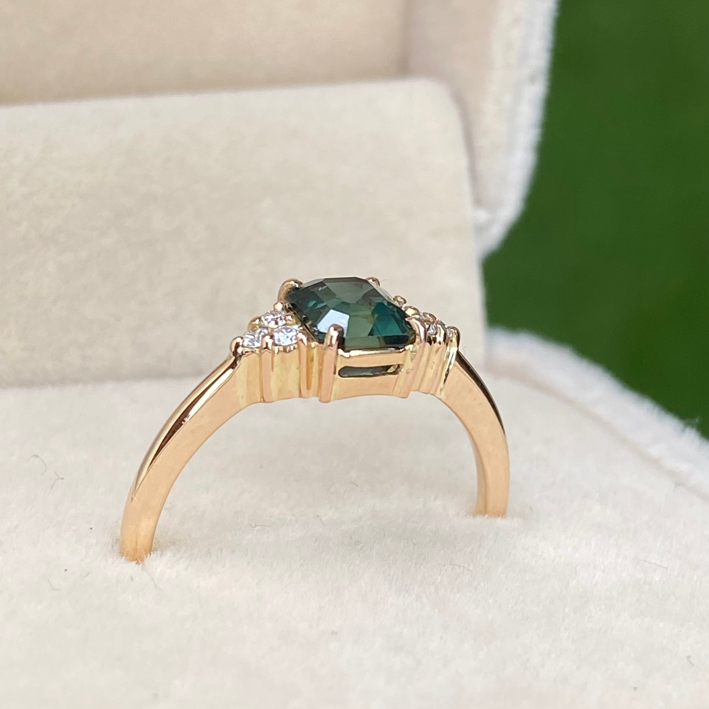 Teal Sapphire Engagement Ring 14K Rose Gold