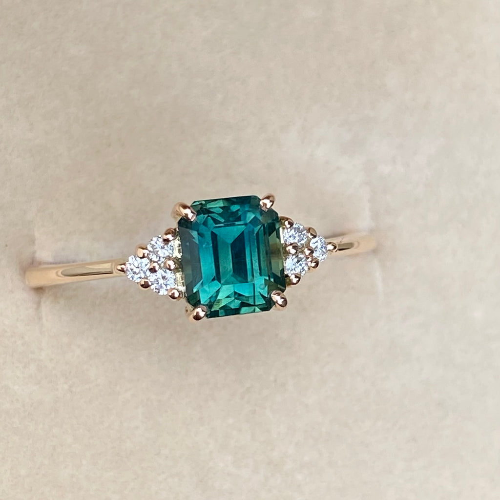 Teal Sapphire Engagement Ring 14K Rose Gold
