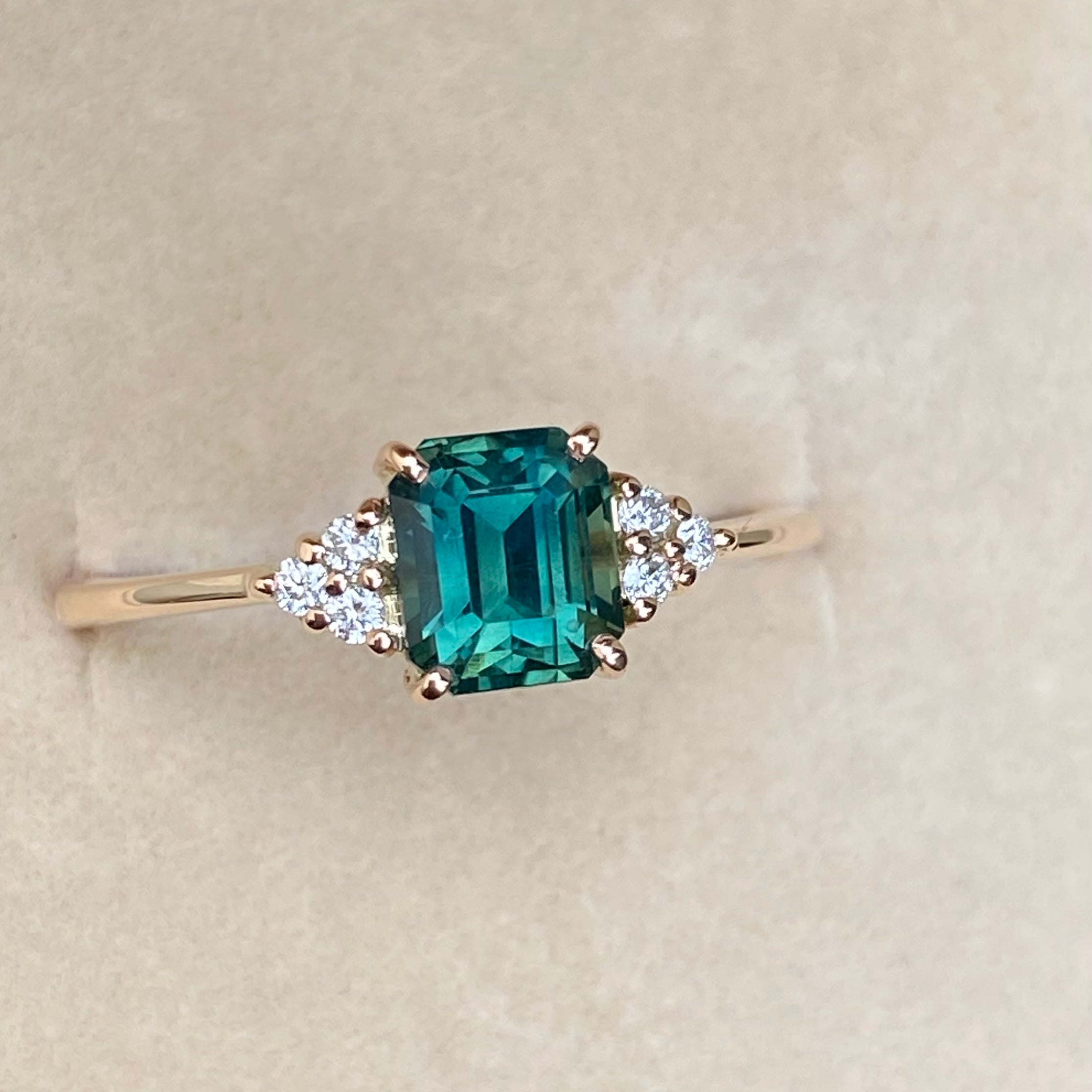 Teal Sapphire Engagement Ring 14K Rose Gold