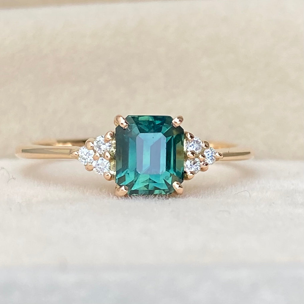 Teal Sapphire Engagement Ring 14K Rose Gold