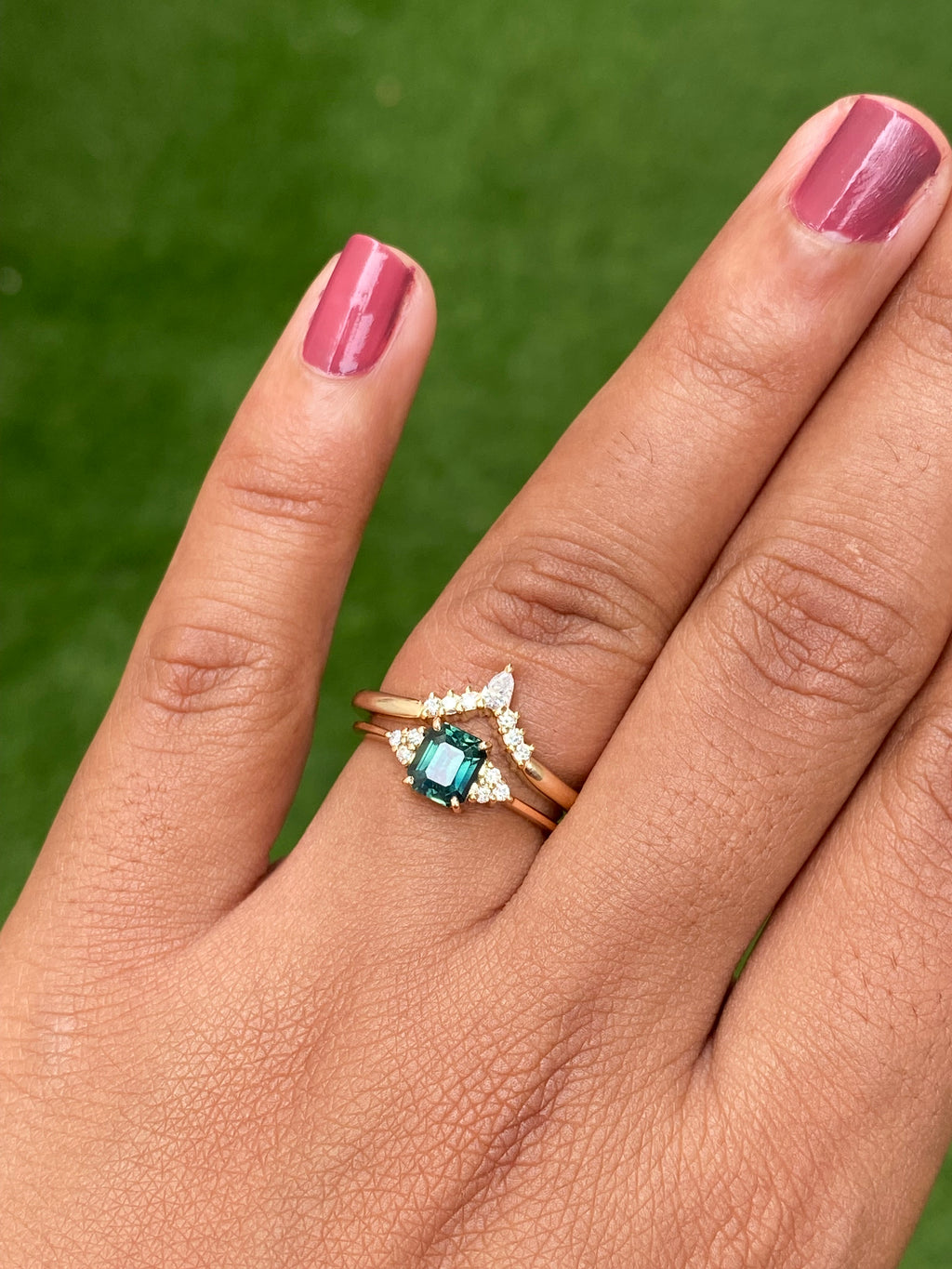 Teal Sapphire Engagement Ring 14K Rose Gold