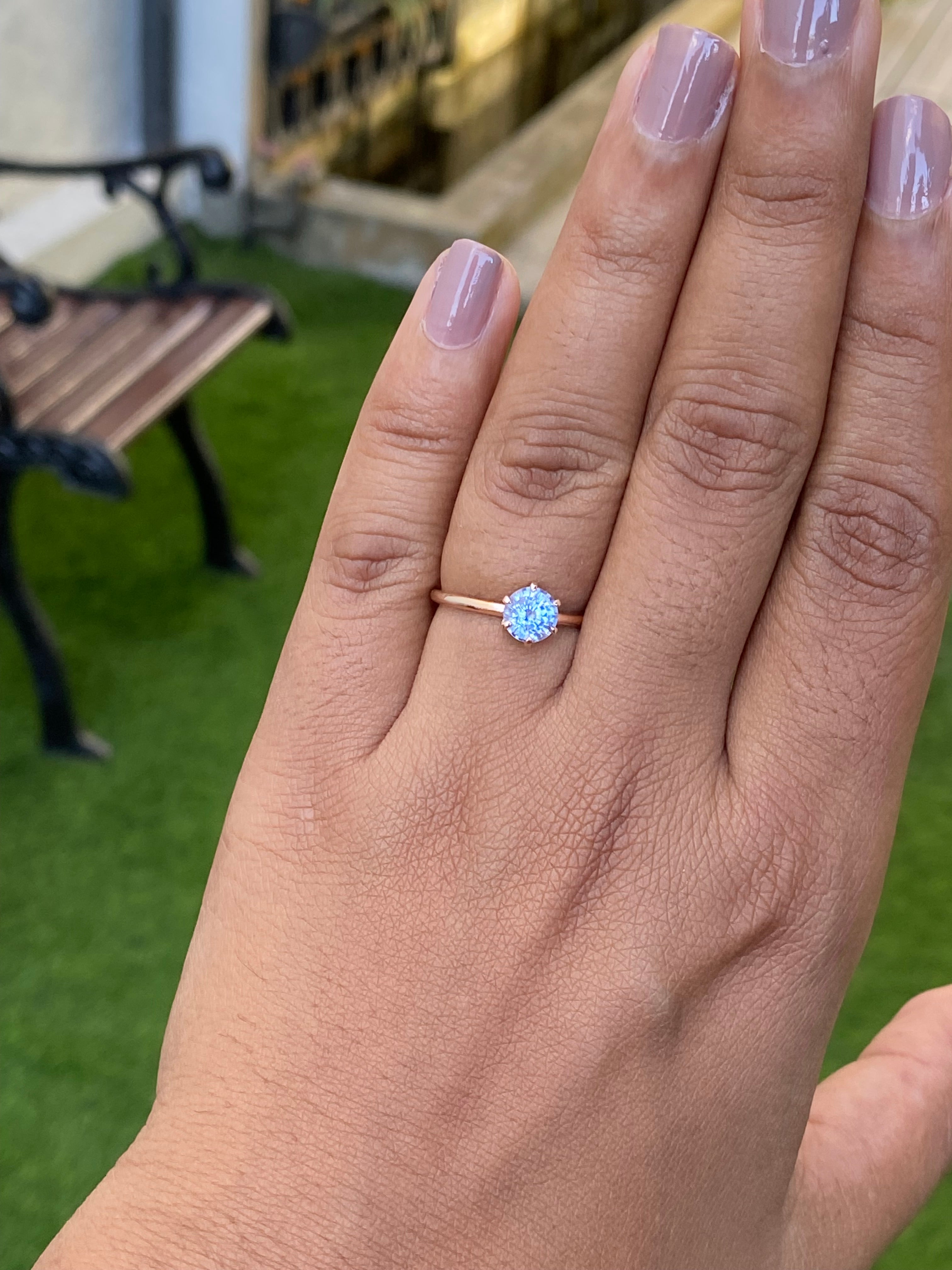 Light Blue Sapphire Solitaire Engagement Ring 14K Rose Gold