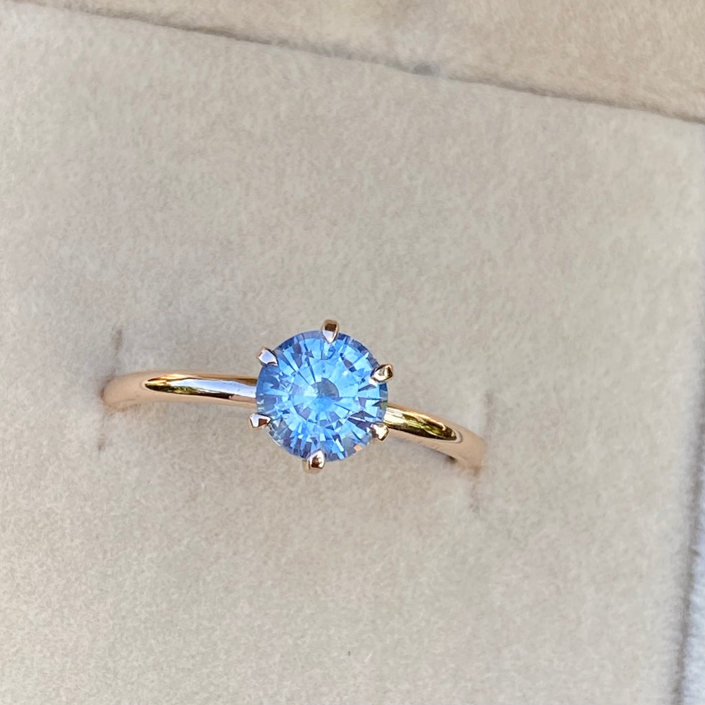 Light Blue Sapphire Solitaire Engagement Ring 14K Rose Gold