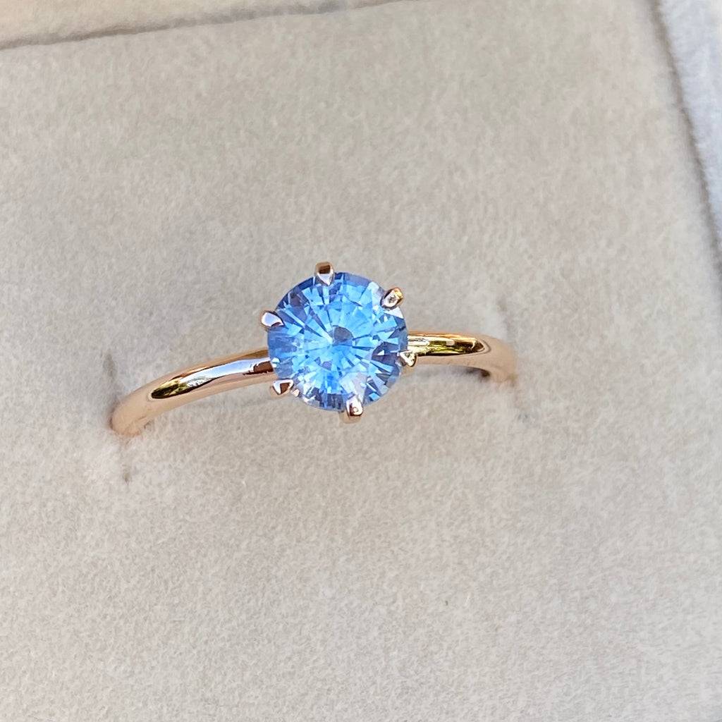 Light Blue Sapphire Solitaire Engagement Ring 14K Rose Gold
