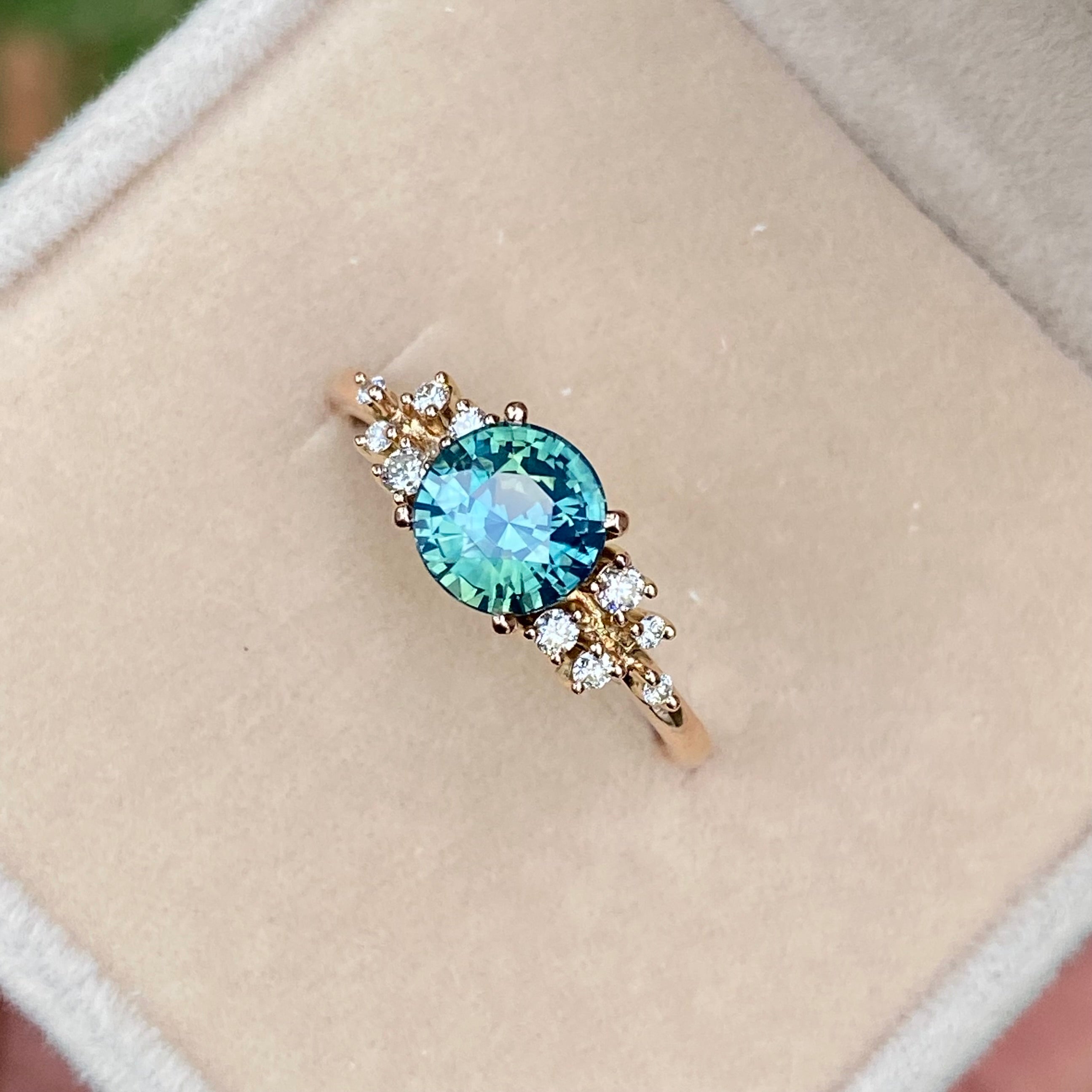 ISARA Teal Sapphire Engagement Ring 14K Rose Gold