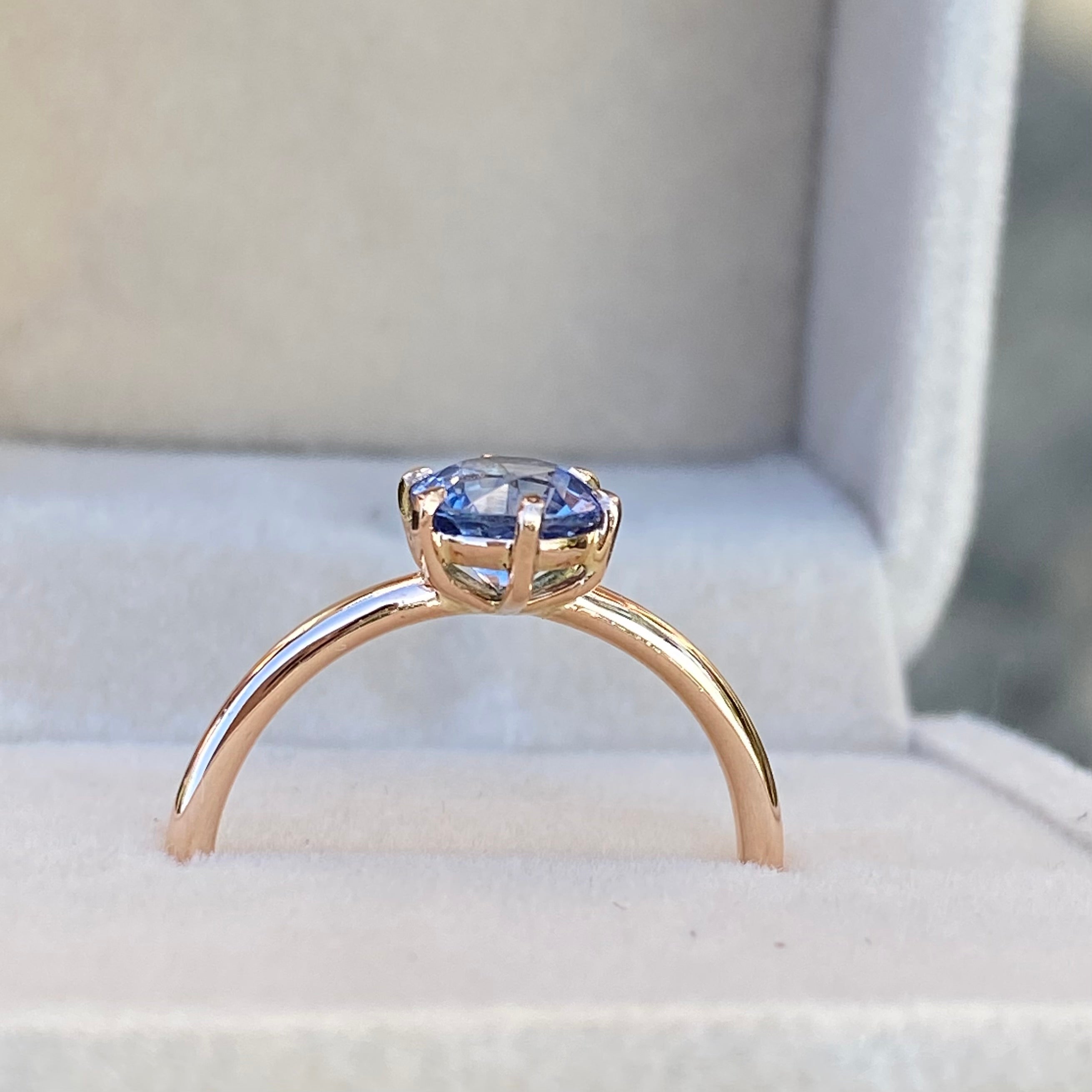 Light Blue Sapphire Solitaire Engagement Ring 14K Rose Gold
