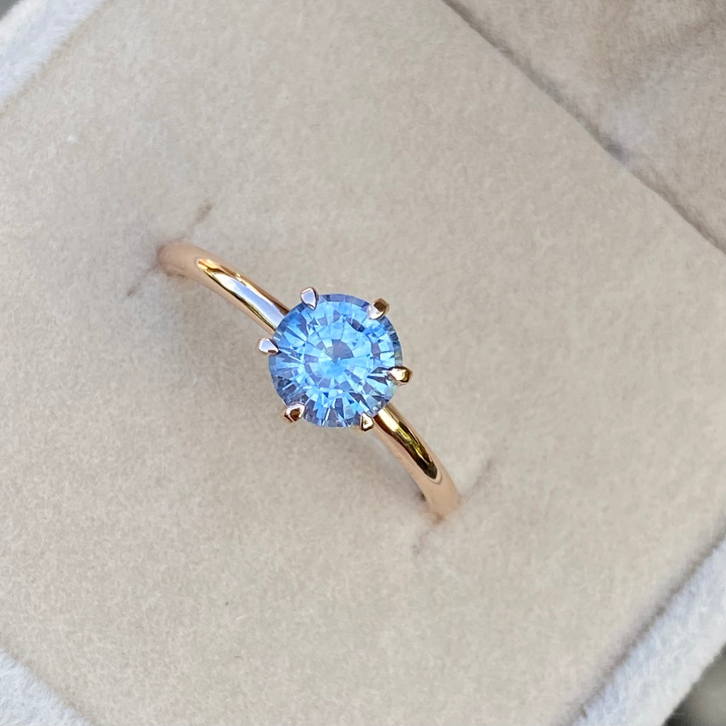 Light Blue Sapphire Solitaire Engagement Ring 14K Rose Gold