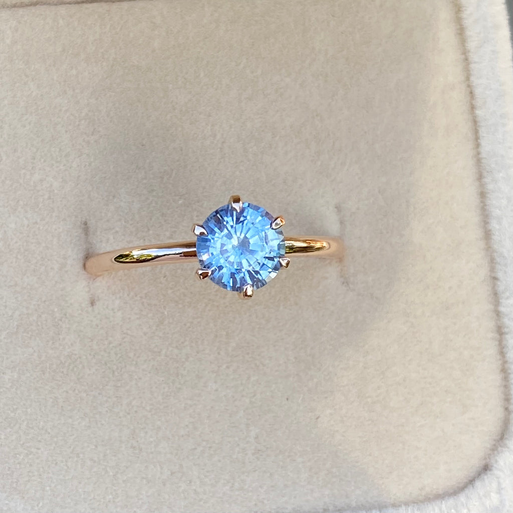 Light Blue Sapphire Solitaire Engagement Ring 14K Rose Gold