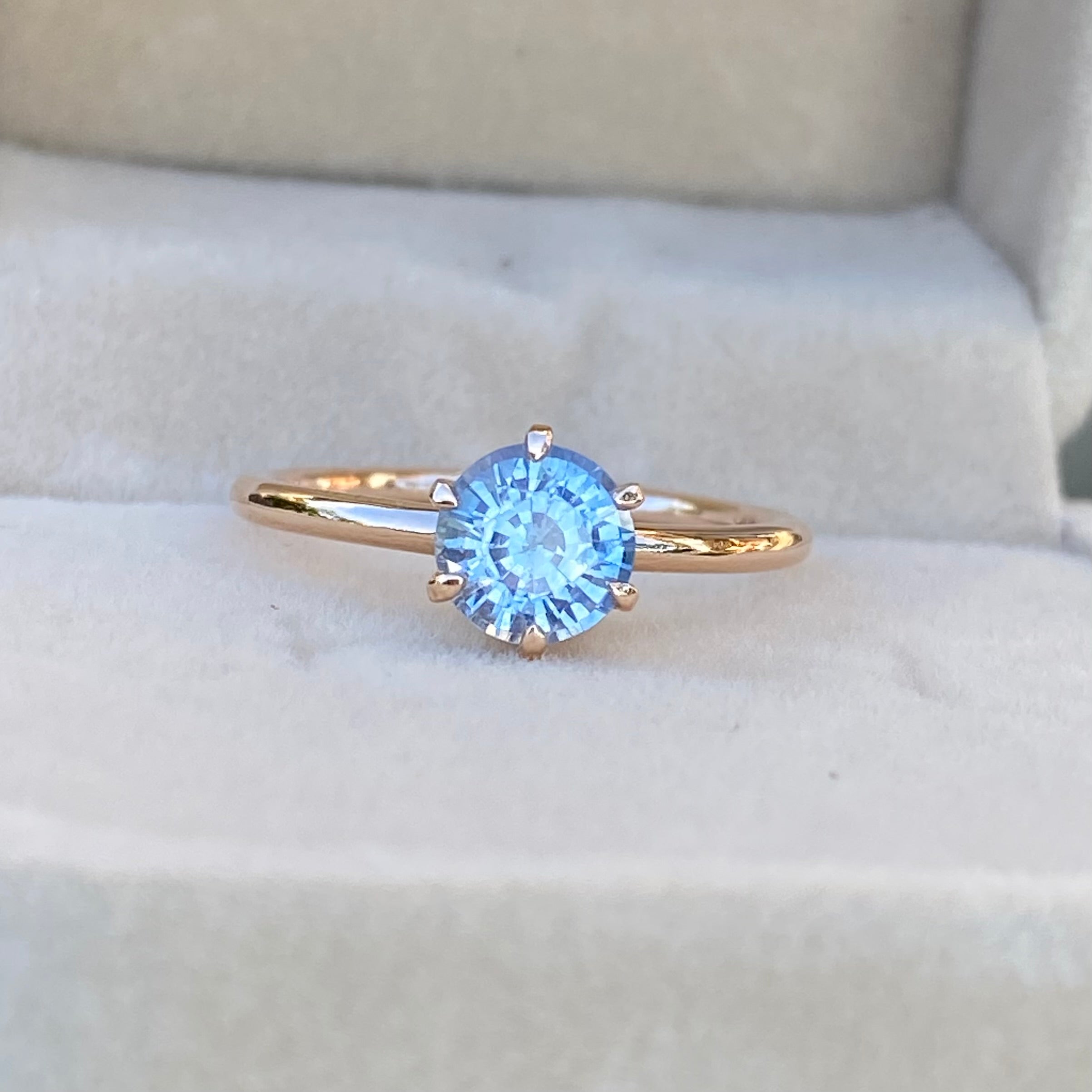 Light Blue Sapphire Solitaire Engagement Ring 14K Rose Gold