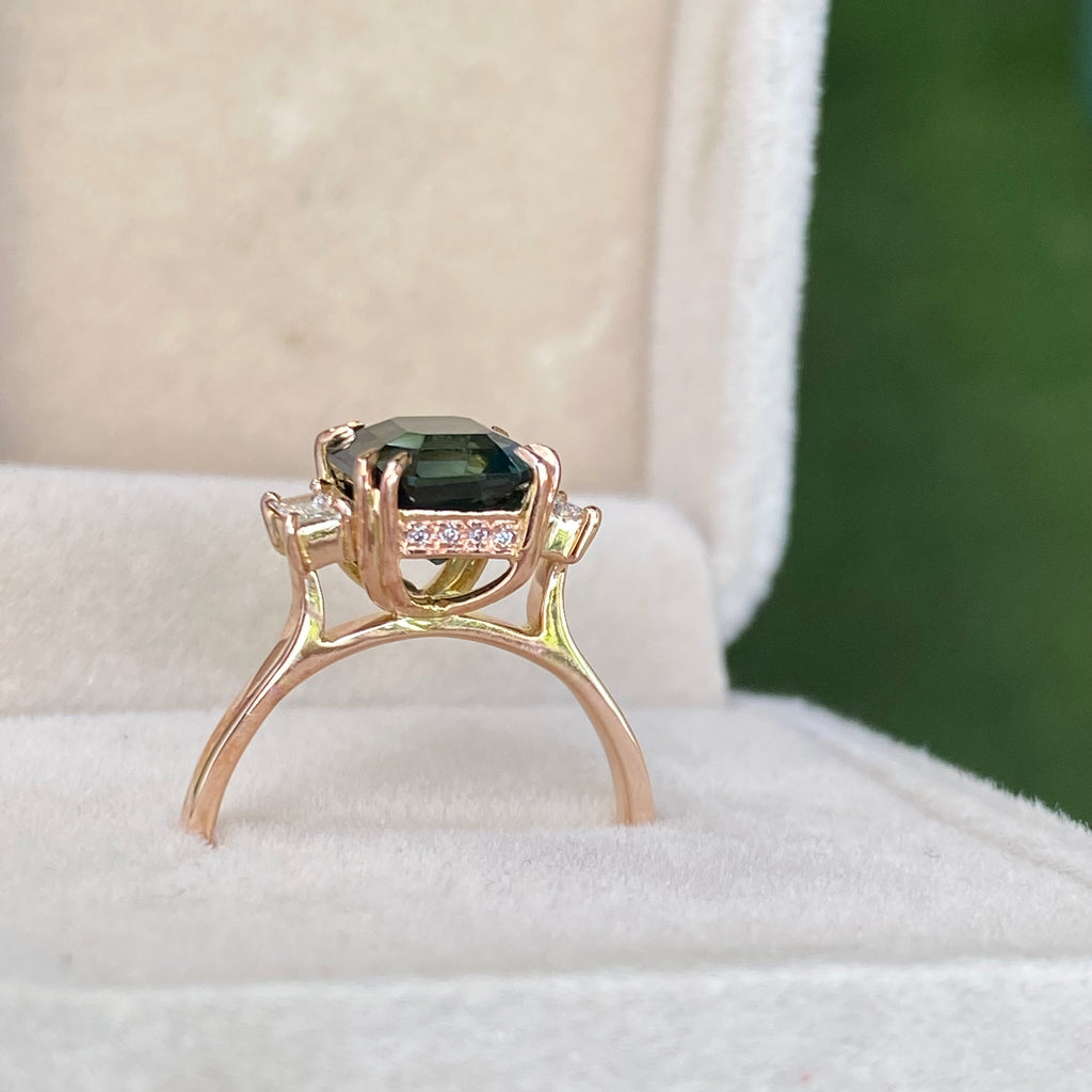 3 carat Teal Sapphire Engagement Ring 14K Rose Gold