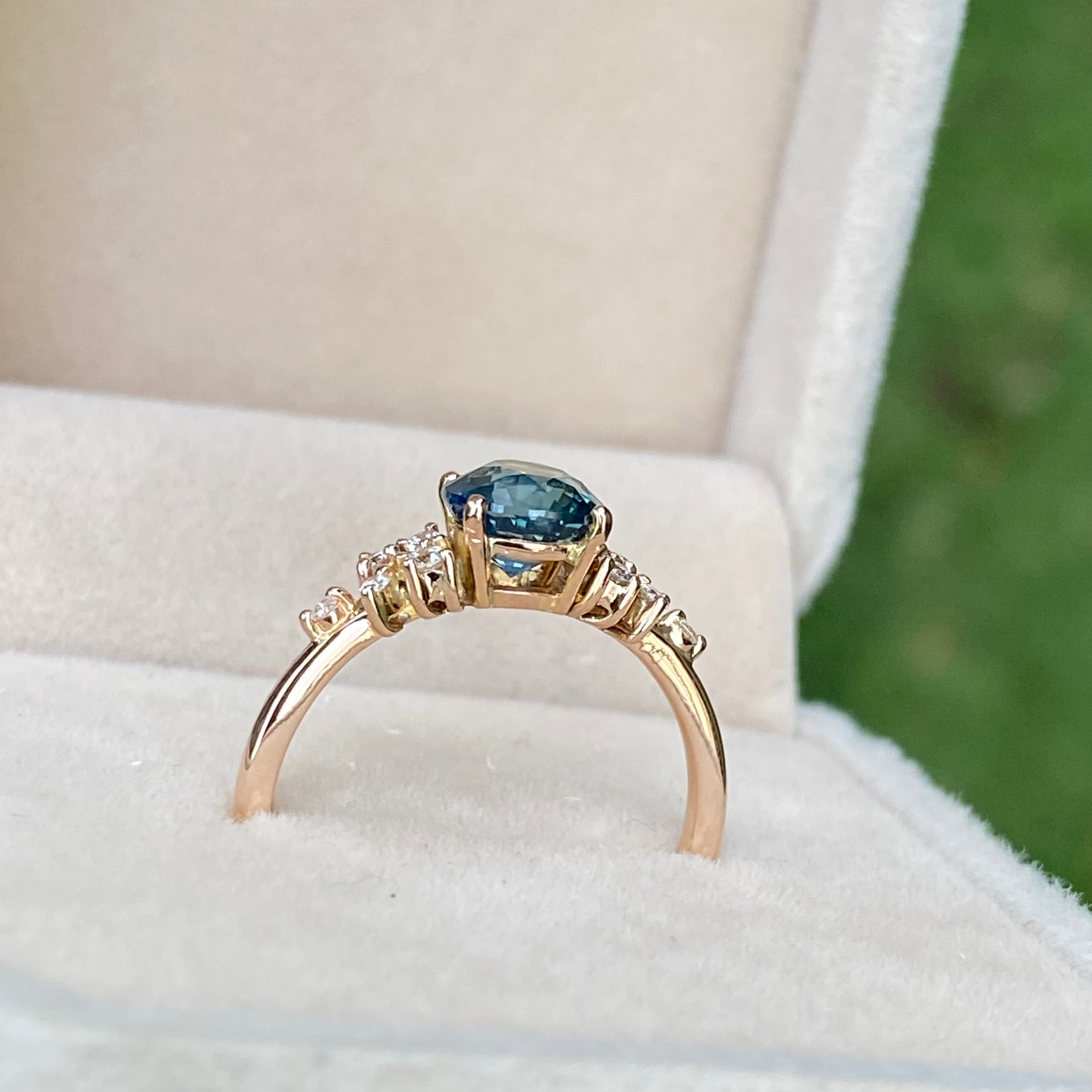 ISARA Teal Sapphire Engagement Ring 14K Rose Gold