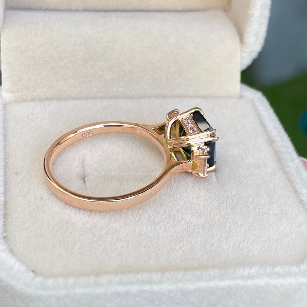 3 carat Teal Sapphire Engagement Ring 14K Rose Gold