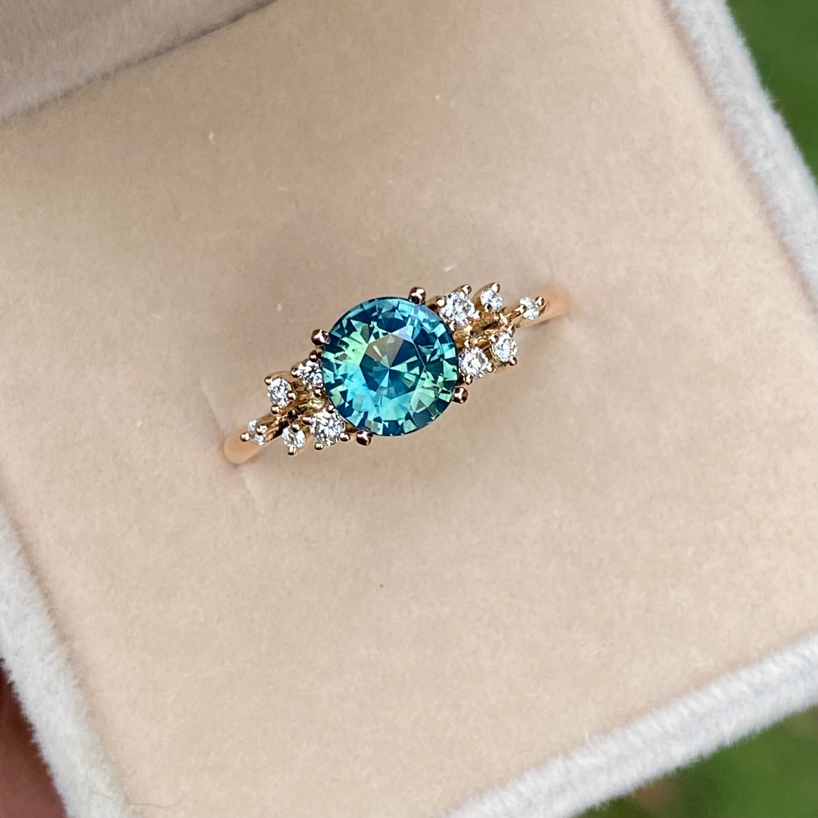 ISARA Teal Sapphire Engagement Ring 14K Rose Gold