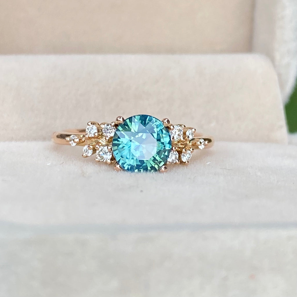 ISARA Teal Sapphire Engagement Ring 14K Rose Gold