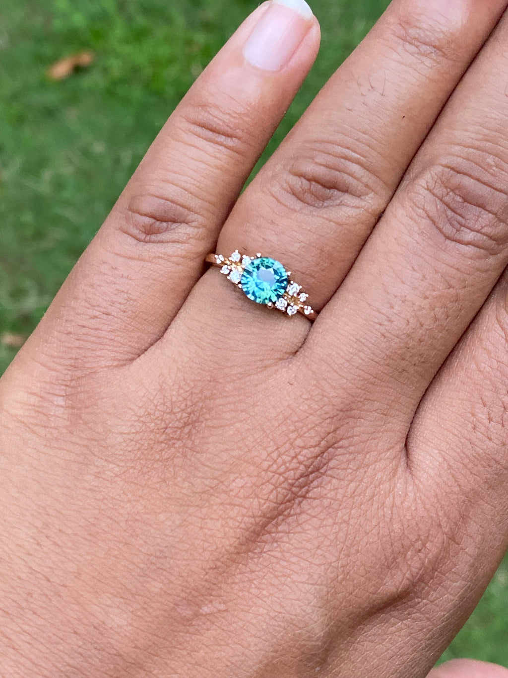 ISARA Teal Sapphire Engagement Ring 14K Rose Gold