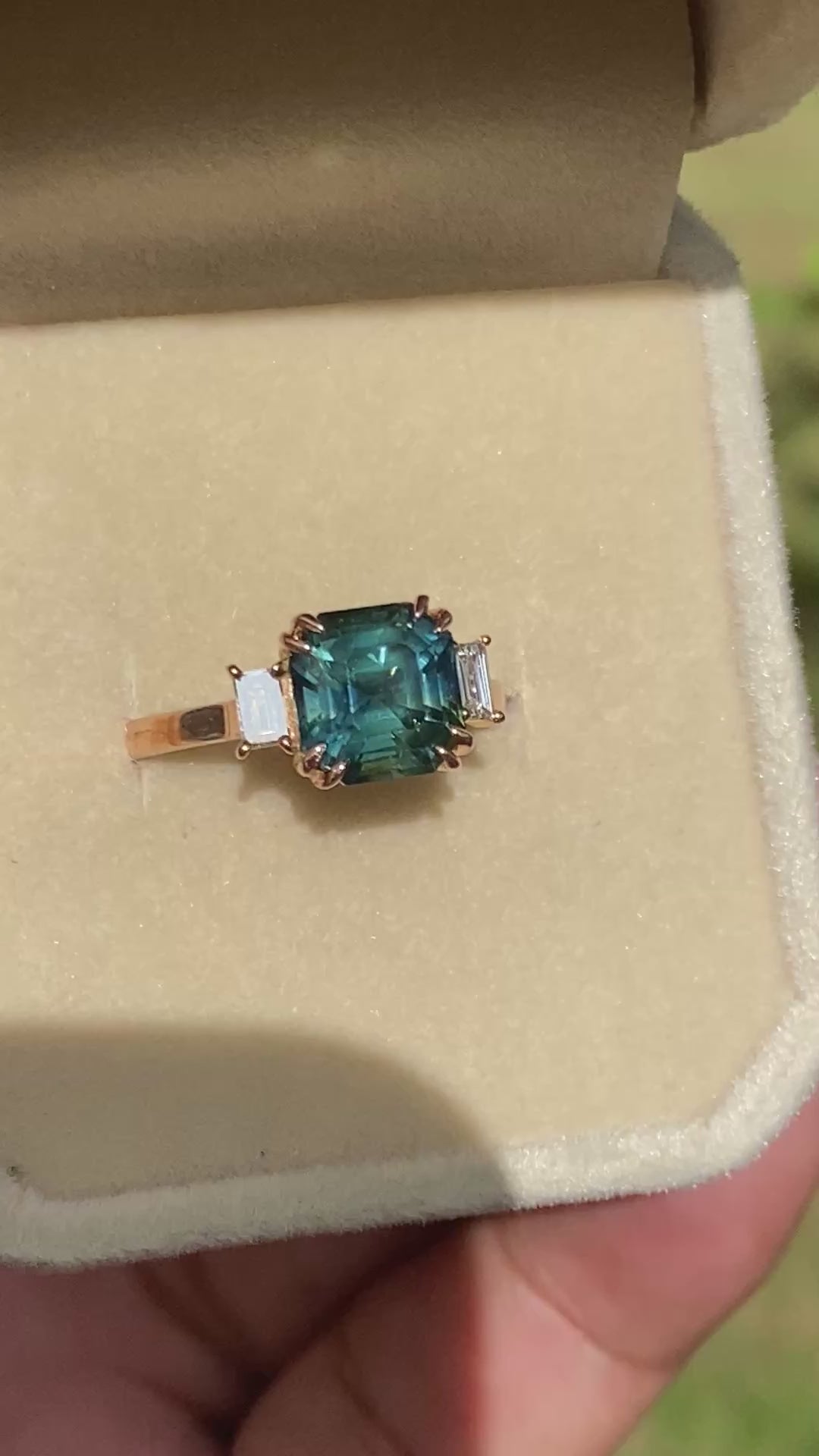 3 carat Teal Sapphire Engagement Ring 14K Rose Gold