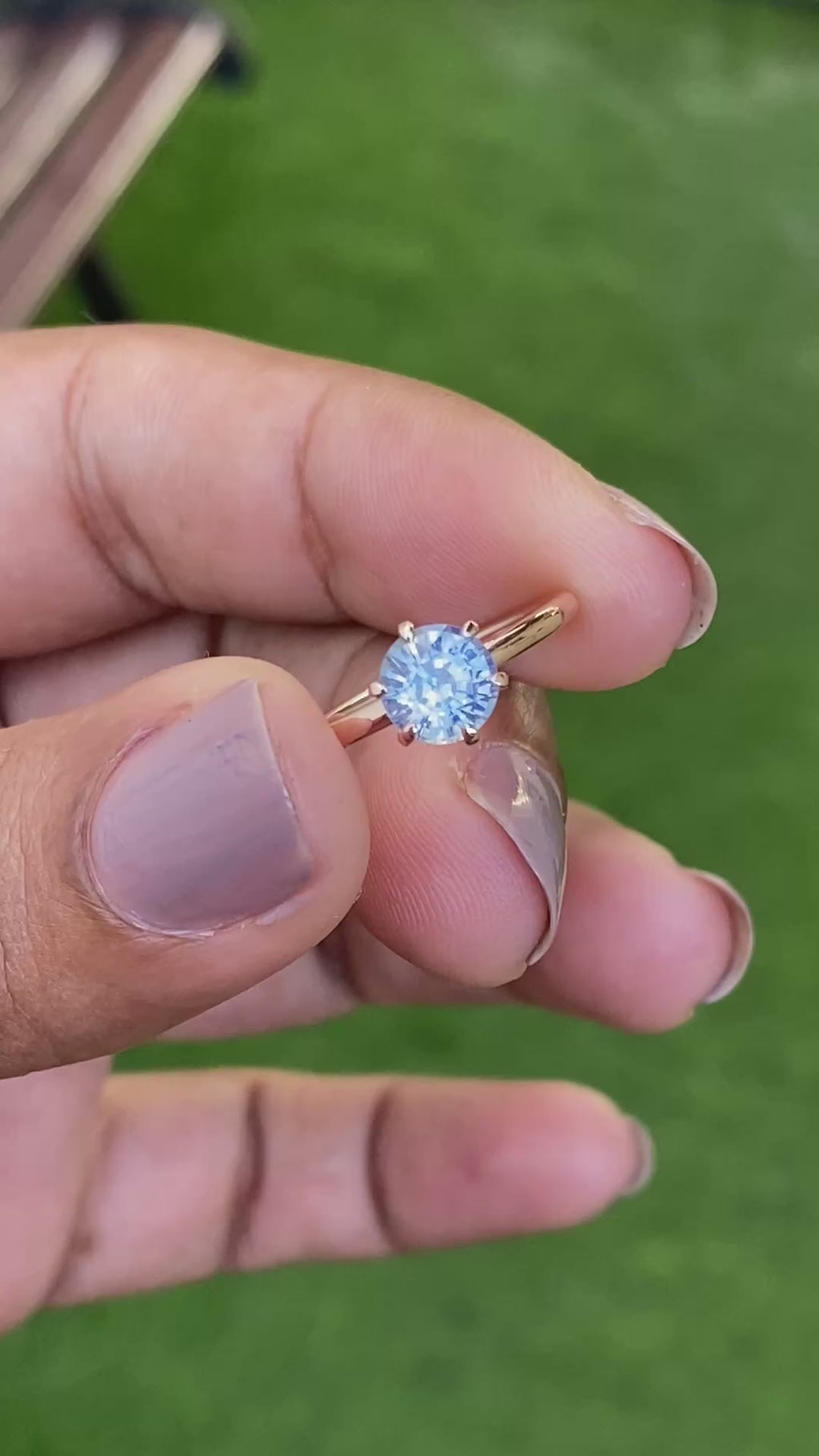 Light Blue Sapphire Solitaire Engagement Ring 14K Rose Gold